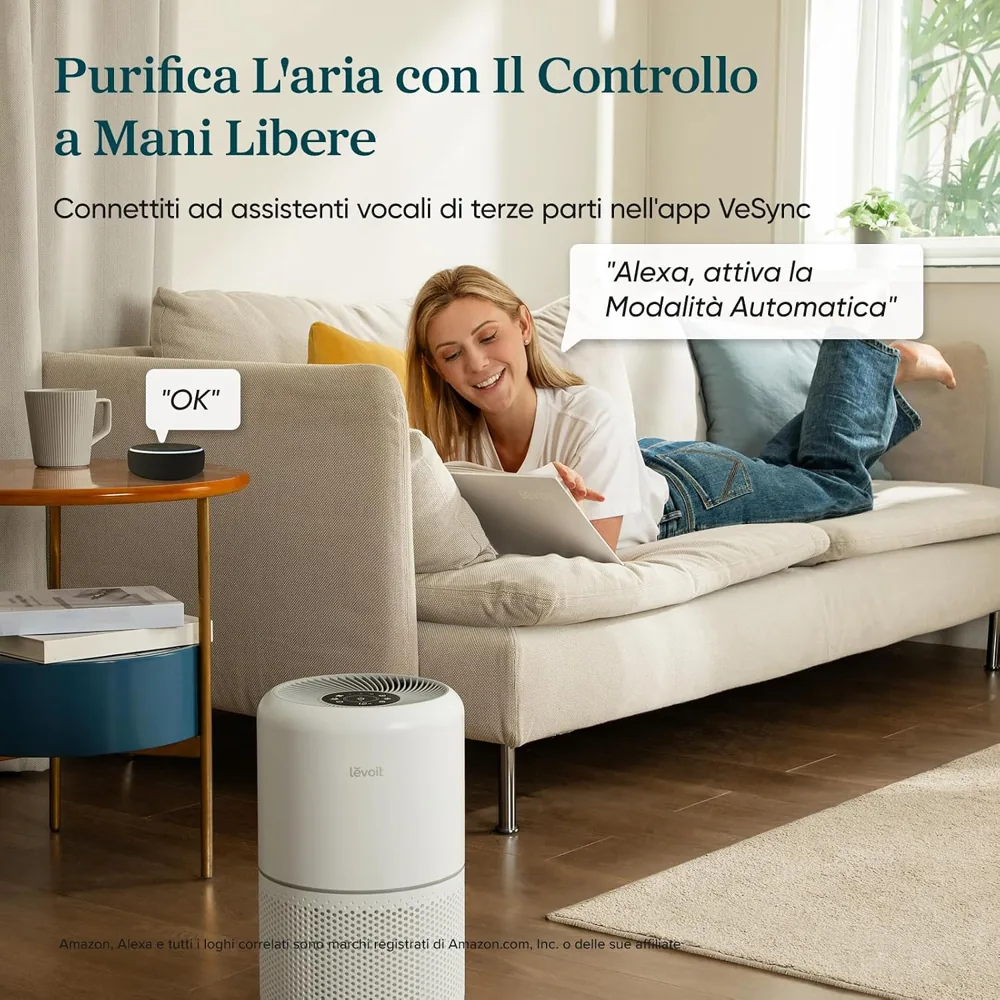 Comando vocale con Alexa per il Levoit Core 300S, dall'app VeSync