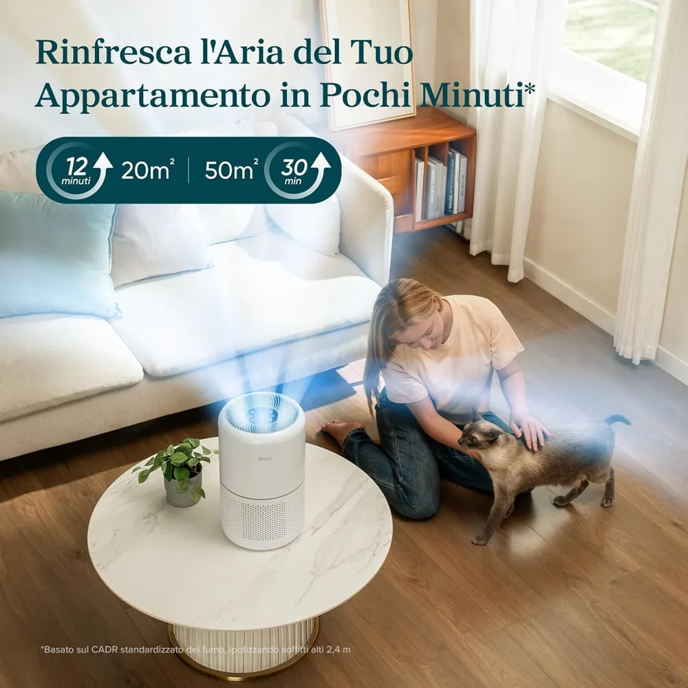 Levoit Core 300S in soggiorno: purifica fino a 54 m²