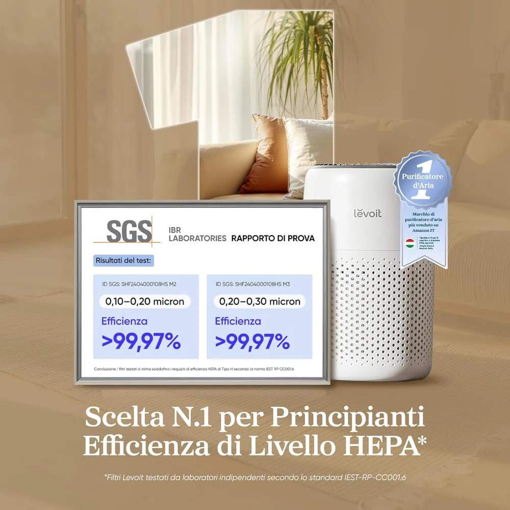Levoit Core Mini: filtrazione verificata da SGS