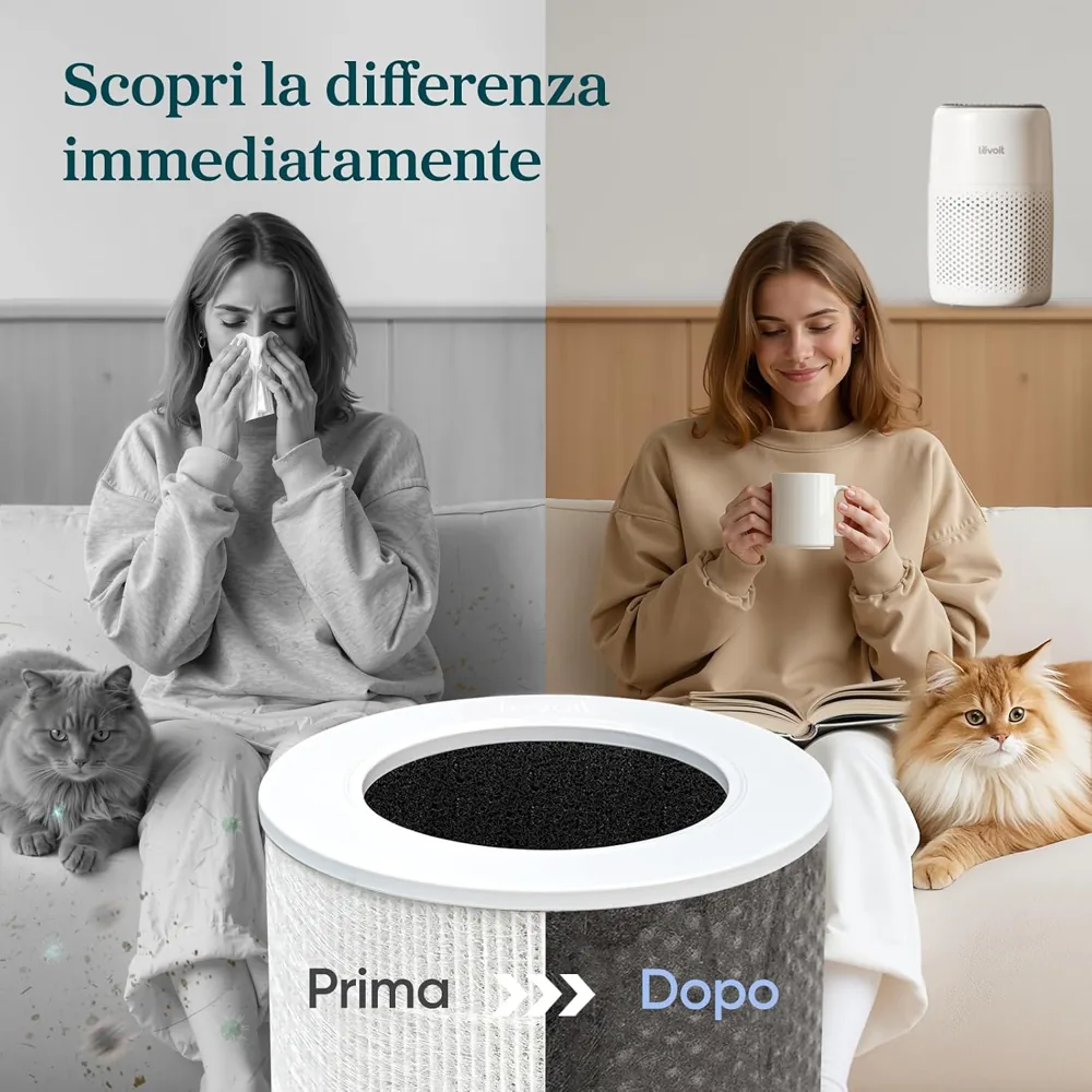 Levoit Core Mini: prima e dopo la purificazione